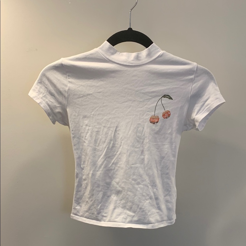Guess High Neck White T-Shirt with Cherry Decal 🍒